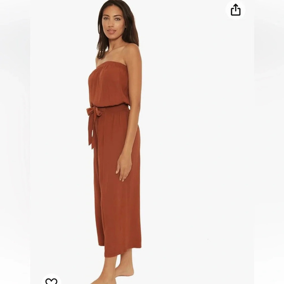 Becca by Rebecca Virtue Ponza Crinkled Rayon Jumpsuit CoverUp Bronze size large - Picture 3 of 12